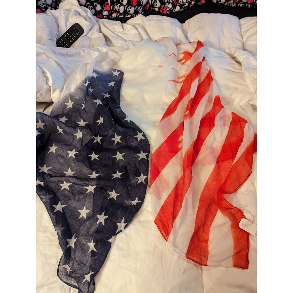 Charming Charlie ? red white blue flag stars & stripes womens neck scarf 68x24"